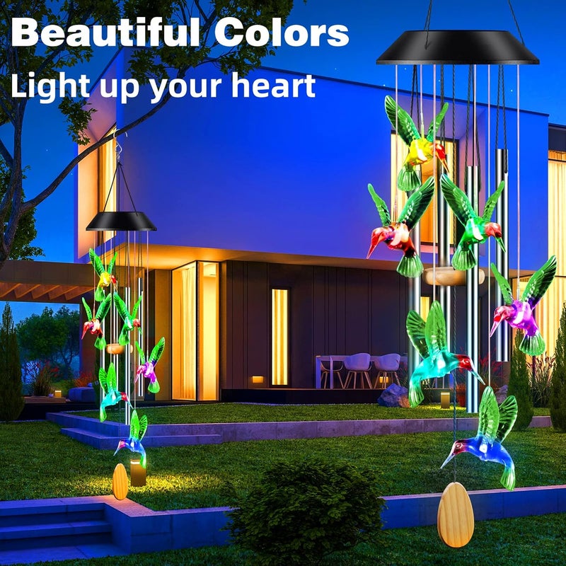 DesGully Wind Chimes,Hummingbird Solar Wind Chimes for Outside,Aluminum Tubes Memorial Wind Bell for Garden/Patio Decor Thanksgiving Gifts for Mom, Wife, Grandma Neighbors(25 Inch Deep Tone) - Image 4
